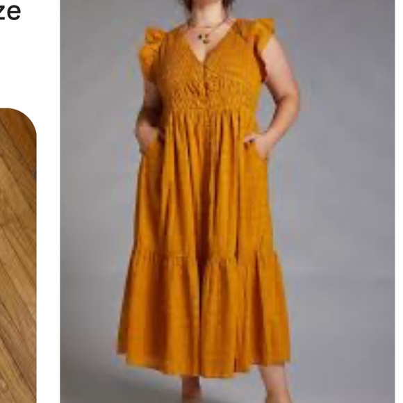 Anthropologie womans orange flutter sleeve Smocked Ruffle Maxi Dress size L - Picture 1 of 6
